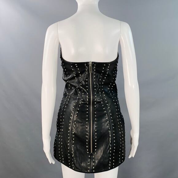 RETROFETE Size S Black Silver Leather Strapless Crystal Studded Mini Dress - Picture 3 of 8